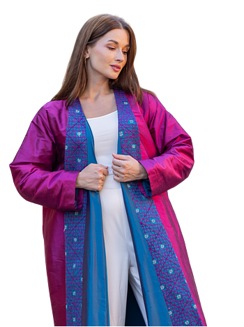 Jacket Thai Silk Long Medium Embroidery two sides